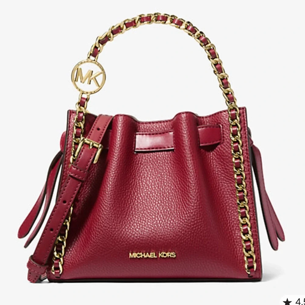 MICHAEL KORS Mina Small Chain Crossbody XBody Bag Belt Chain Inlay Cherry NWT